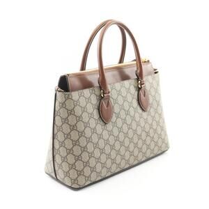Gucci GG Supreme Tote Bag canvas leather Beige Brown